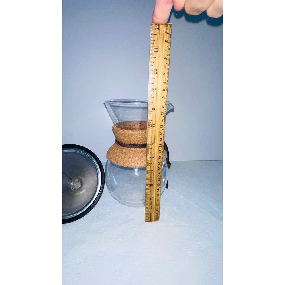 Bodum Pour Over Coffee Maker 34oz Clear Glass Cork Sleeve Stainless Steel Filter